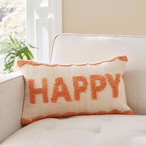 Happy Bright Slogan Cushion Coral