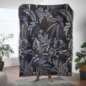 Jacquard Leaf Tapesty Throw Blanket Black