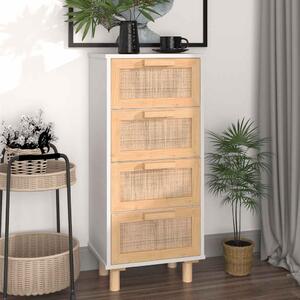 Sideboard White 40x30x90 cm Solid Wood Pine and Natural Rattan