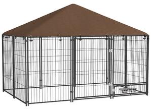 PawHut Outdoor Dog Kennel Puppy Play Pen with Canopy Garden Playpen Fence Crate Enclosure Cage Rotating Bowl 211 x 141 x 151 cm Aosom UK