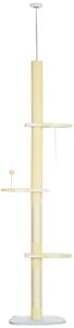 PawHut 260cm Cat Tower Cat Tree, Floor to Ceiling, Height Adjustable with Anti-slip Kit and Fish-shaped Scratching Post Ball, Yellow