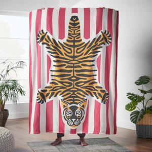 Fuschia Stripe Tiger Jaquard Throw Blanket