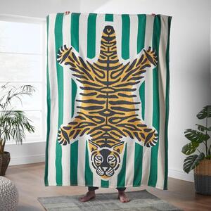 Green Stripe Tiger Jaquard Throw Blanket