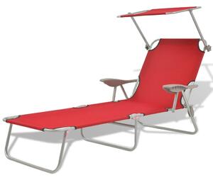 Sun Lounger with Canopy Steel Red