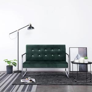 282164 2-Seater Sofa with Armrests Dark Green Chrome and Velvet