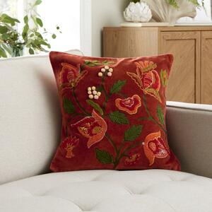 Embroidered Floral Velvet Cushion