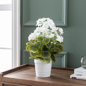 Artificial White Geranium in White Ceramic Plant Pot