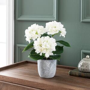 Artificial White Hydrangea in Grey Cement Plant Pot