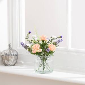 Artificial Rose and Lavender Bouquet in Glass Vase