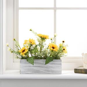 Artificial Sunflower Bouquet in Wooden Plant Pot