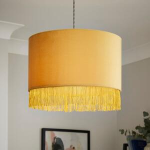 Fringed Velvet Drum Lamp Shade