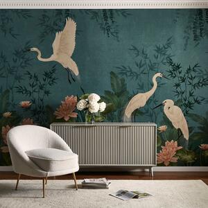 Cranberry and Laine Opulent Crane Wall Mural