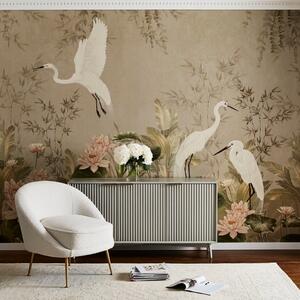 Cranberry and Laine Opulent Crane Wall Mural