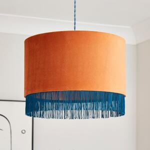 Fringed Velvet Drum Lamp Shade