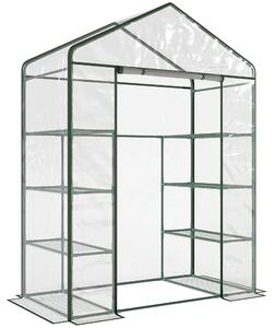 Outsunny 4 Tiers 8 Shelves Metal Frame Walk in Portable Greenhouse Transparent 143 L x 73W x 195H cm