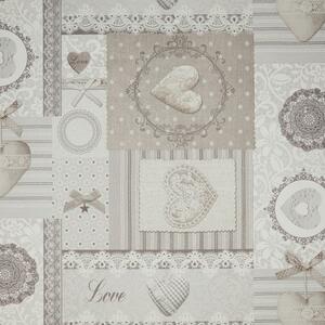 By the Metre Vintage Hearts Grey PVC