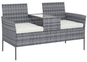 Outsunny Garden Loveseat 2 Seater Rattan Chair for Garden Outddor, with Glass-top Middle Table, Padded Cushions, Grey Aosom UK
