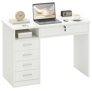 HOMCOM Computer Desk, Home Office Desk with Lockable Drawer, Storage Shelf for Study Bedroom, 110 x 50 x 76 cm, White