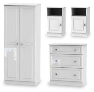 Kinsley White Gloss 4 Piece Bedroom Set inc Bedsides, Chest & Wardrobe | Roseland Furniture