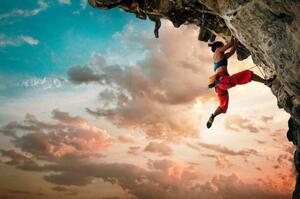 Photography Athletic Woman climbing on overhanging cliff, Solovyova