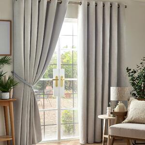 Chenille Triple Woven Ready Made Eyelet Blackout Curtains Silver