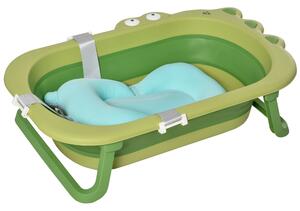 HOMCOM Foldable Baby Bath Tub, Ergonomic, Secure, Non-Slip, Portable with Infant Cushion, for 0-3 Years, Green Aosom UK