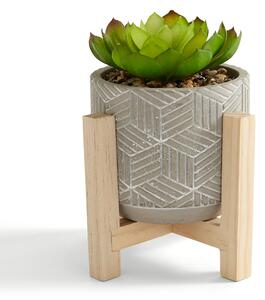 Artificial Succulent in Grey Geometric Footed Plant Pot Green
