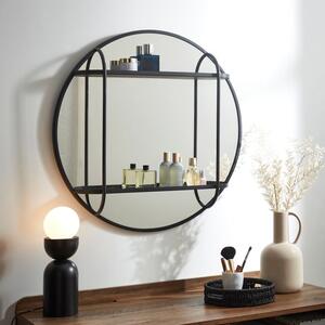 Pewter Round Metal Storage Wall Mirror