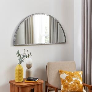 Pewter Metal Half-Moon Overmantel Wall Mirror