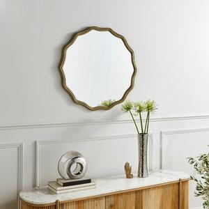 Ribbed Wavy Metal Round Wall Mirror