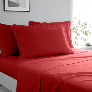 Pure Cotton Frilled Pillowcase Red