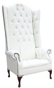 Chesterfield Embroidered Elements Scarface High Back Wing Chair White Leather