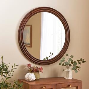 Ribbed Mango Wood Round Wall Mirror