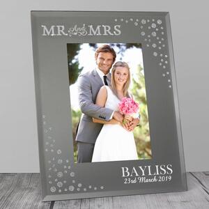 Personalised Mr and Mrs Diamante Glass Photo Frame