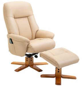 HOMCOM 10-Point Massage Sofa Armchair Chair PU Leather W/ Footrest Stool Recliner White