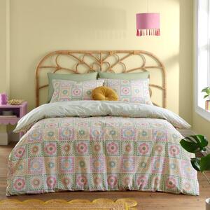 Catherine Lansfield Crochet Print Green Duvet Cover and Pillowcase Set