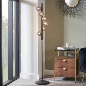 Blair Smoke Glass Ball and Black Metal Floor Lamp