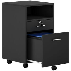 Vinsetto Black Cabinet Mobile Lockable File Cabinet with 2 Drawers, Storage for Office Equipment, 65H x 39W x 40Dcm Aosom UK