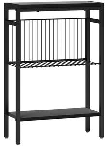 HOMCOM Steel Bedside Table, Sturdy Three Shelf Industrial Side Table with Adjustable Feet, 62.5H x 43W x 18Dcm, Maximum load 12kg, Black Aosom UK