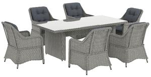 Outsunny 6 Seater Rattan Dining Set, Round PE Rattan Garden Furniture Set with Seat and Back Cushions, Aluminium Dining Table and Chairs with Cat Scratch Resistant Material, Grey