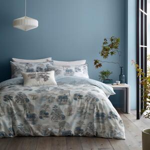 RHS Japanese Garden 200 Thread Count Sea Spray Blue Cotton Reversible Duvet Cover and Pillowcase Set