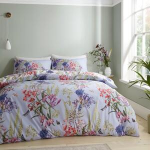 RHS Victoria Meadow 200 Thread Count Lilac Cotton Reversible Duvet Cover and Pillowcase Set