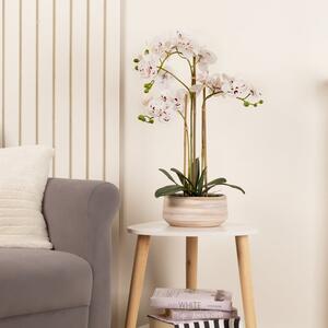 Artificial White Speckled Orchid in Beige Ceramic Plant Pot