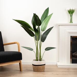 Artificial Bird of Paradise Tree in Black Plastic Plant Pot