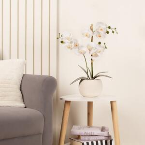 Artificial White Phalaenopsis Orchid in Beige Ceramic Plant Pot