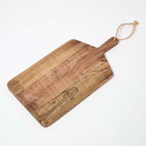 Homescapes 100% Mango Wood Etched Chopping Board, 50 x 25 x 2 cm, Natural, Seaside, Decorative, Food Safe