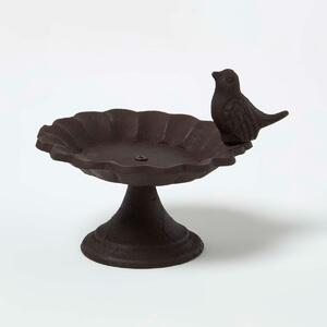 Homescapes 100% Cast Iron Round Bird Bath, 15 x 15 x 13.6 cm, Brown, Bird Decoration, Durable