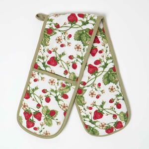 Homescapes 100% Cotton Strawberry Kitchen Apron, 92 x 18 cm, Red, Green, Generously Padded