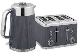 HOMCOM Electric Kettle and Toaster Set, 3000W 1.7L UK Strix Thermostat Rapid Boil Jug Kettle with Limescale Filter, Cool Touch Body, 4 Slice Toaster with 7 Browning Controls, Crumb Tray, Grey