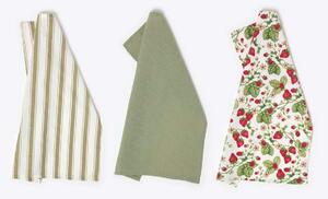 Homescapes Set of 3 100% Cotton Strawberry Tea Towels, 45 x 65 cm, Red, Green, Durable, Absorbent